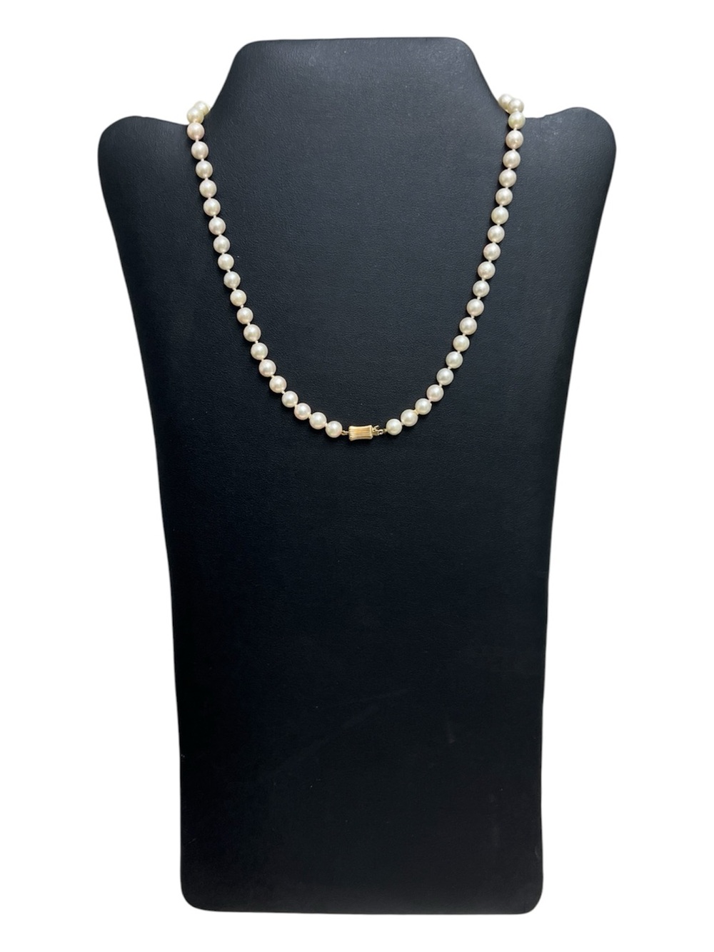 Vintage 14K Gold Box Clasp Cream Cultured Pearl Necklace 16" Hand Knotted 6mm